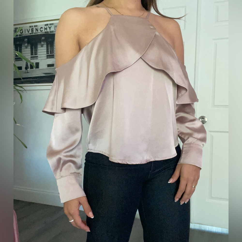 Satin off the shoulder long sleeve blouse